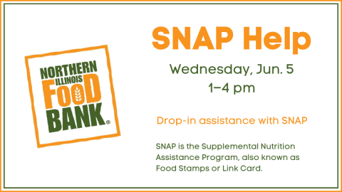 SNAP Help Wednesday, June 5 from 1:00 to 4:00 p.m. Drop-in assistance with SNAP. SNAP is the Supplemental Nutrition Assistance Program, also known as Food Stamps or Link Card.