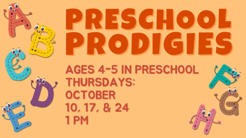 Preschool Prodigies Ages 4-5 in Preschool, Thursdays: September 12, 19, & 26 1 PM